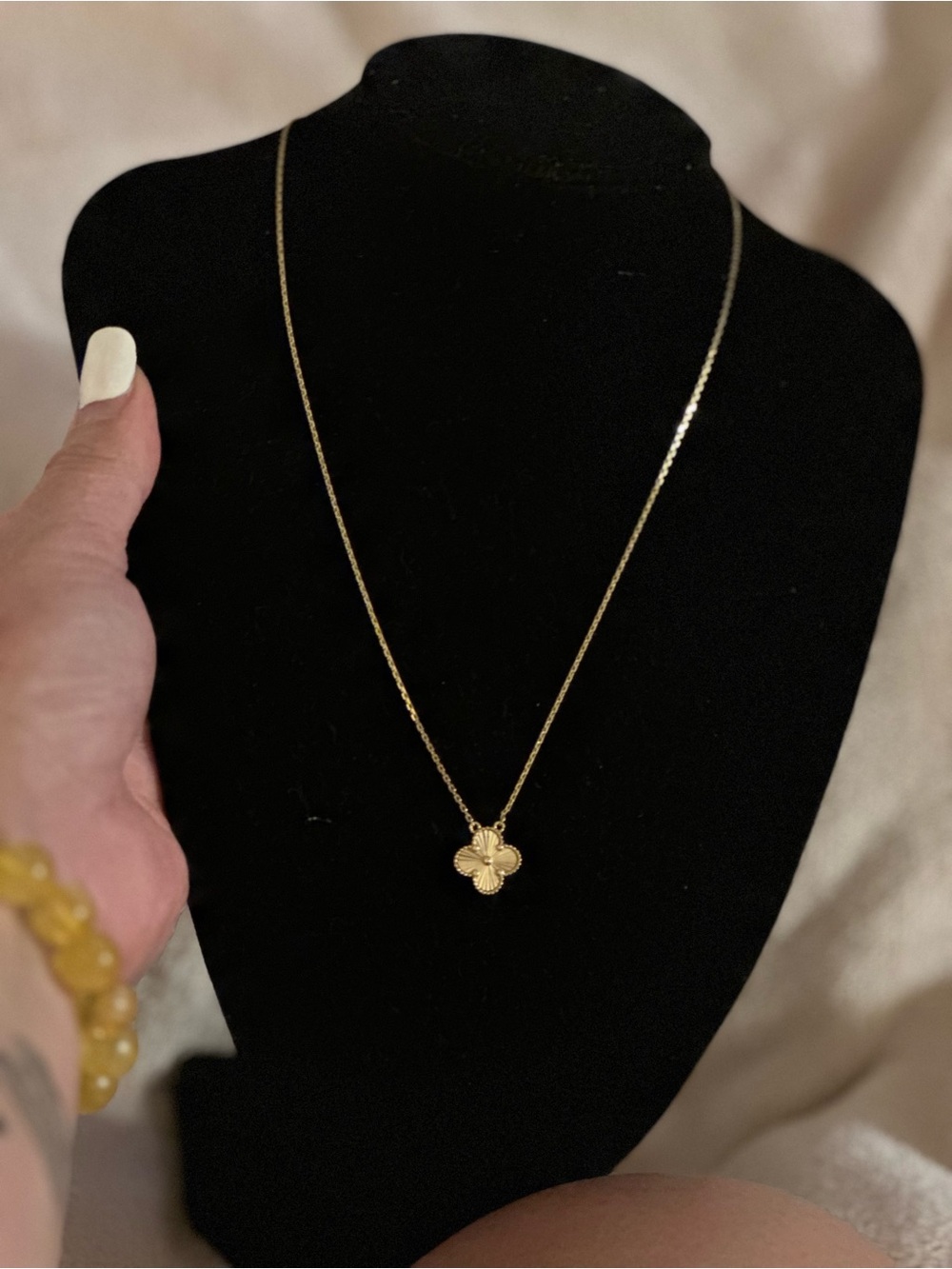 18K Authentic Dubai Gold Clover Necklace 16" 12mm